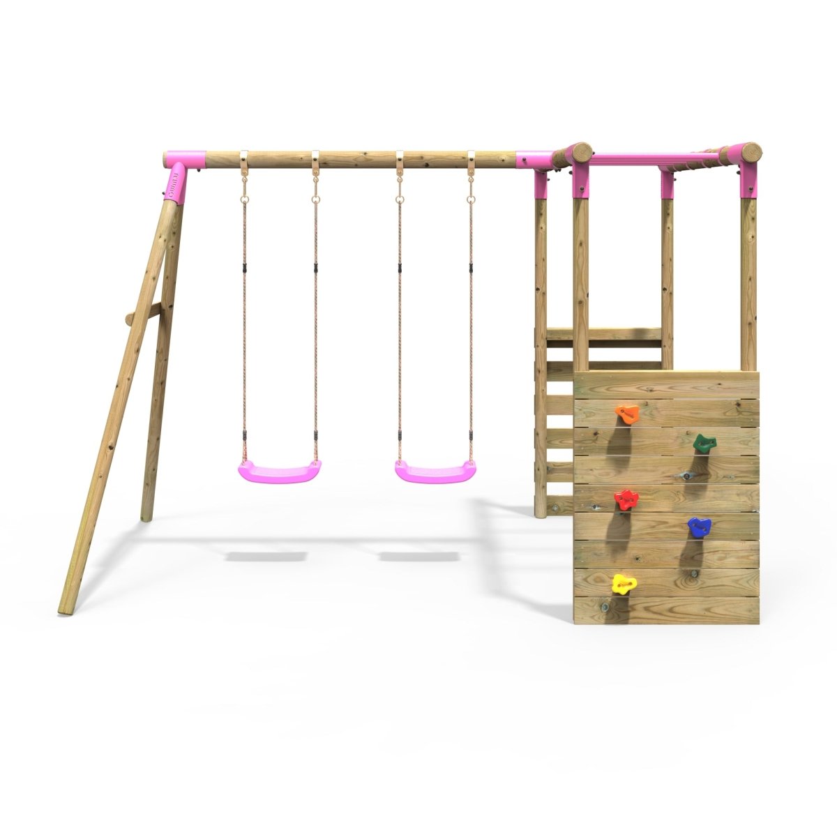 Rebo Wooden Garden Swing Set with Monkey Bars Venus Pink