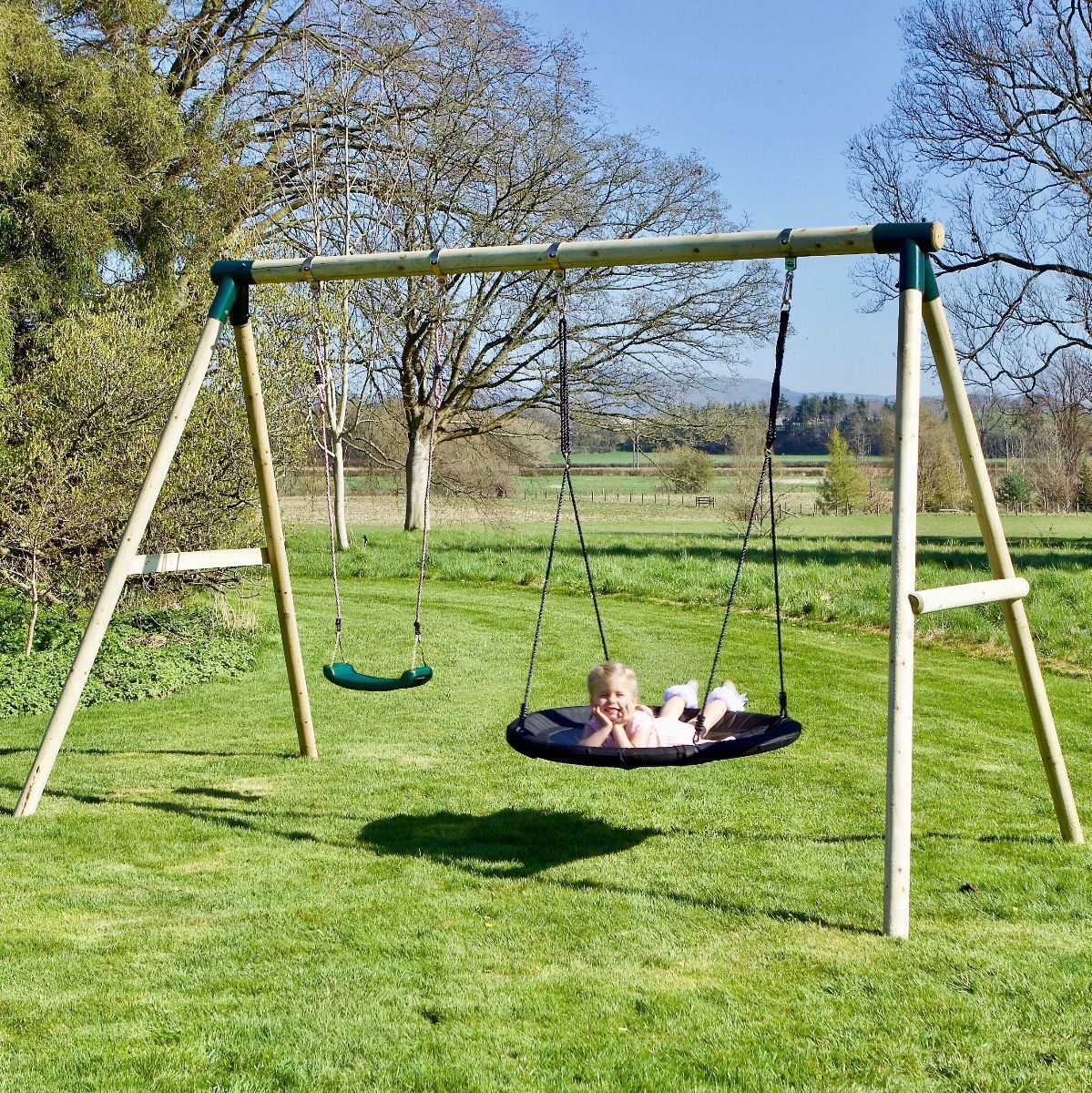 Rebo Wooden Garden Swing Sets - Meteorite Green
