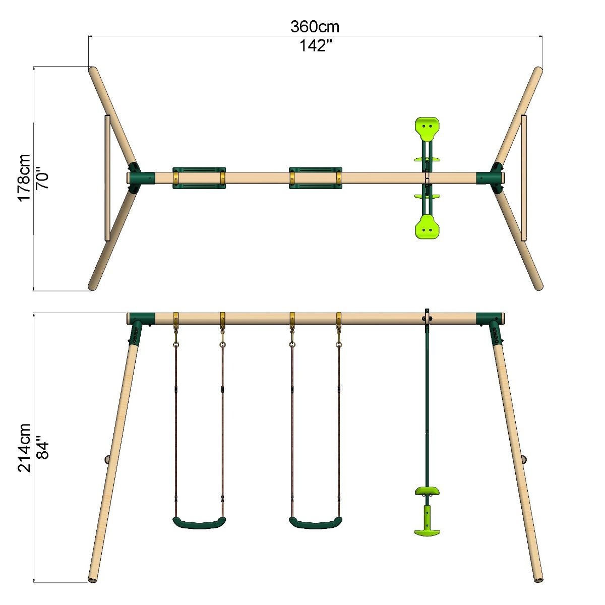Rebo Wooden Garden Swing Sets - Neptune