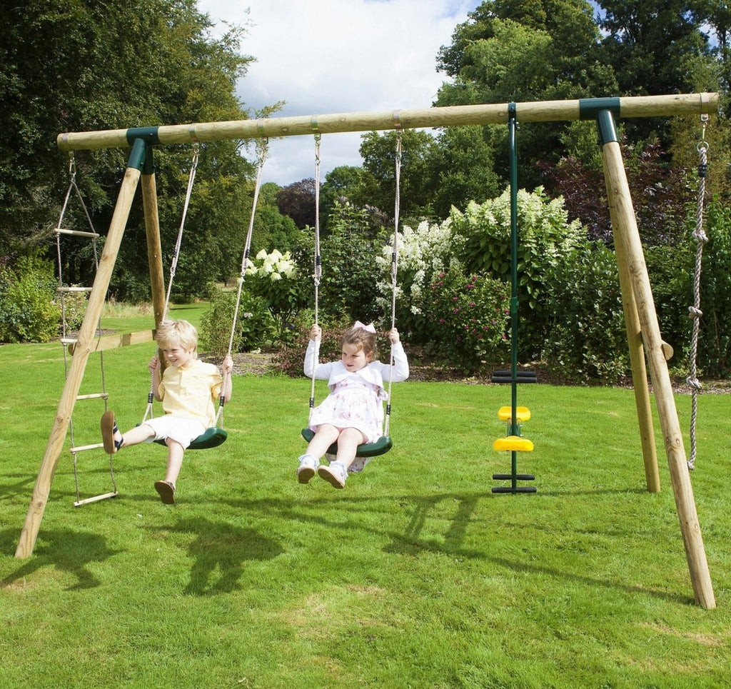 Rebo Wooden Triple Garden Swing Sets Saturn