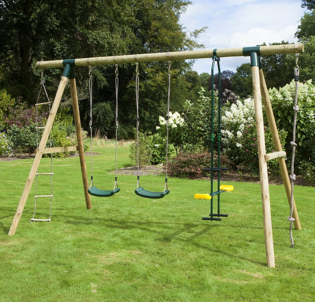 Rebo Wooden Triple Garden Swing Sets Saturn