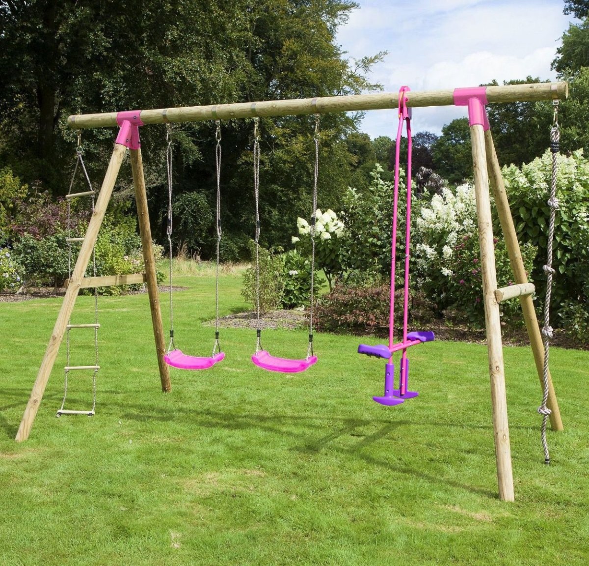 Rebo Wooden Garden Swing Sets - Saturn Pink