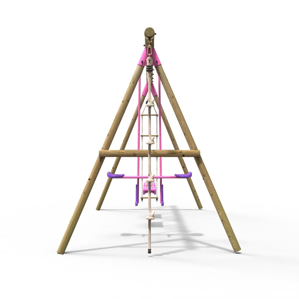 Rebo Saturn Pink Wooden Triple Garden Swing Set