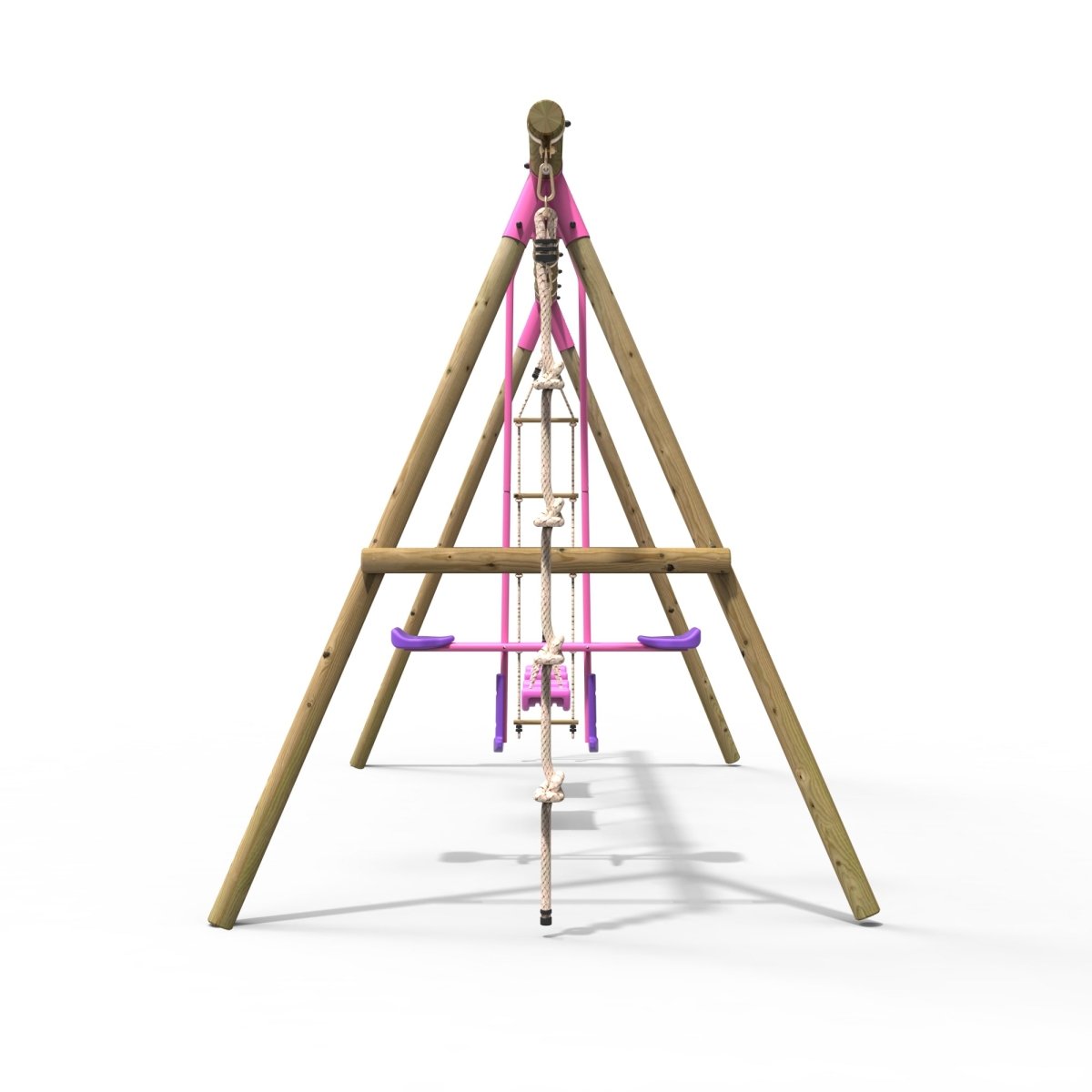 Rebo Saturn Pink Wooden Triple Garden Swing Set