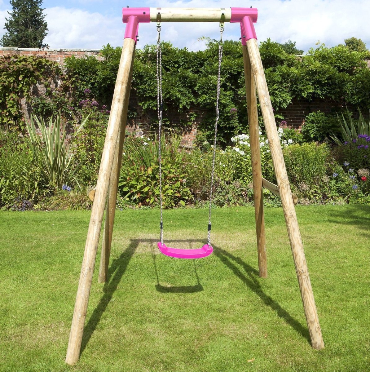 Rebo Wooden Garden Swing Sets - Solar Pink