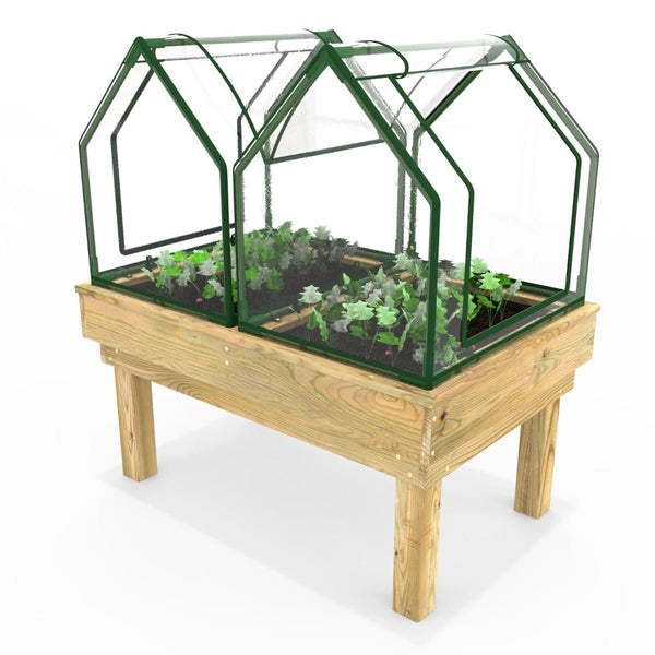 Rebo Wooden Learn and Grow Planter Double with Greenhouse