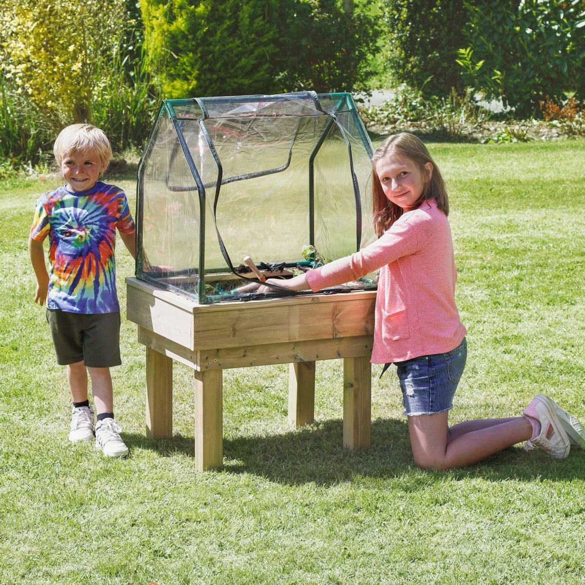 green house planter Rebo Wooden Learn and Grow Planter Double with Greenhouse