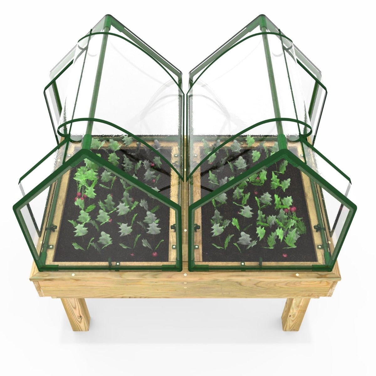 Rebo Wooden Learn and Grow Planter Double with Greenhouse