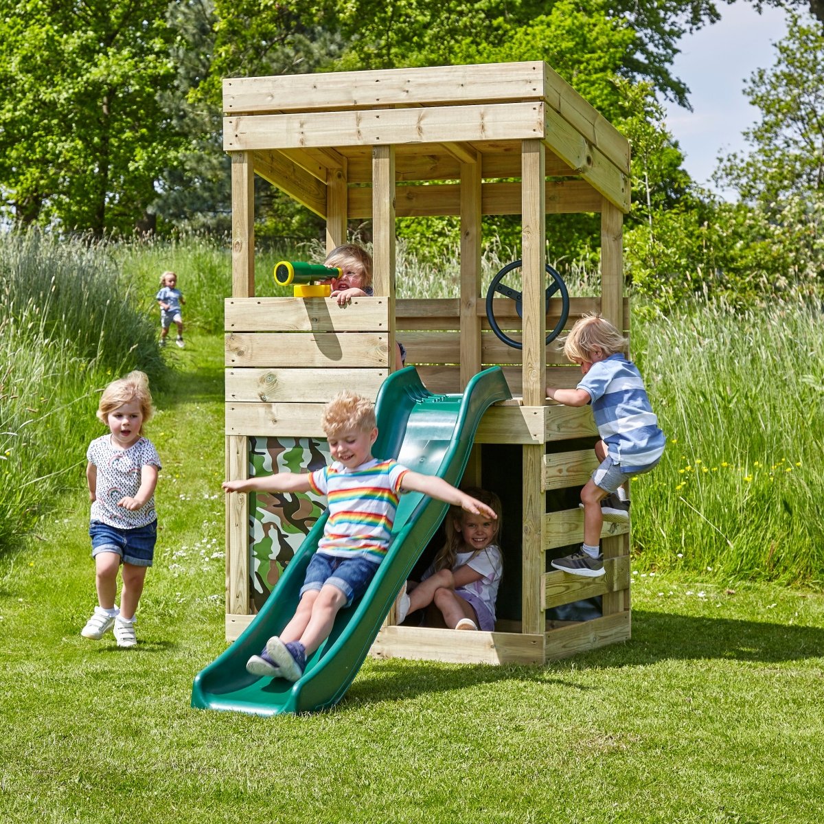 Rebo Wooden Lookout Tower Playhouse with 6ft Slide - Lookout with Den & Adventure Camouflage