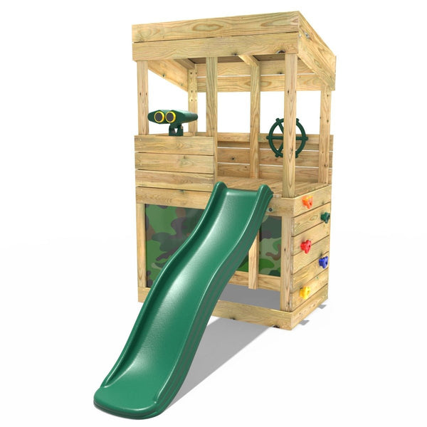 Rebo Wooden Lookout Tower Playhouse with 6ft Slide - Lookout with Den & Adventure Camouflage