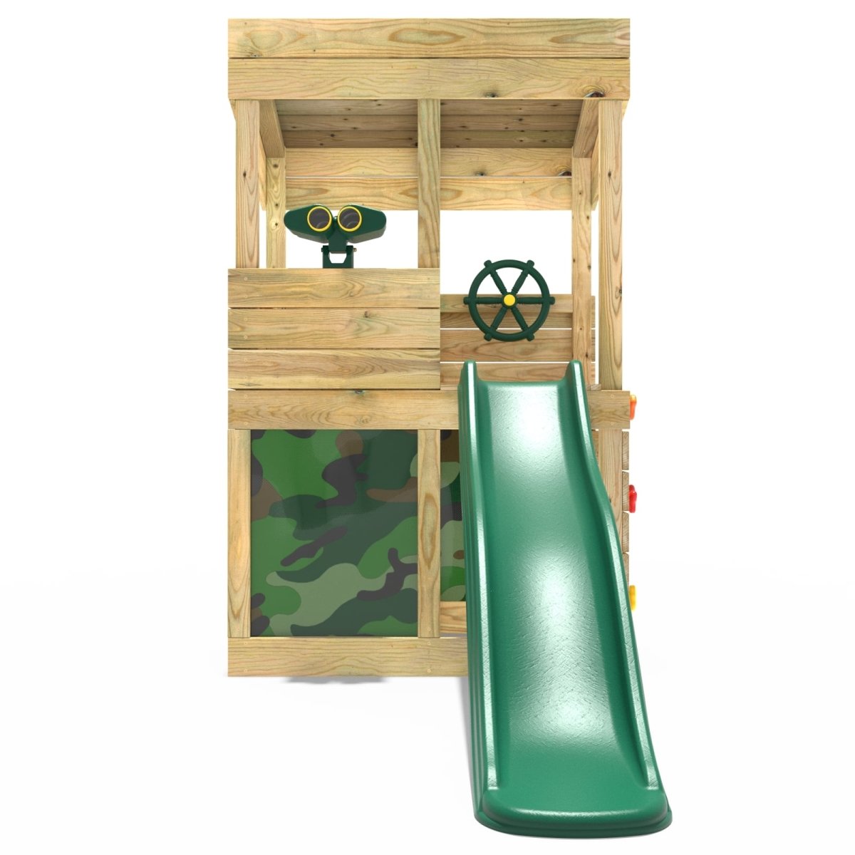 Rebo Wooden Lookout Tower Playhouse with 6ft Slide - Lookout with Den & Adventure Camouflage