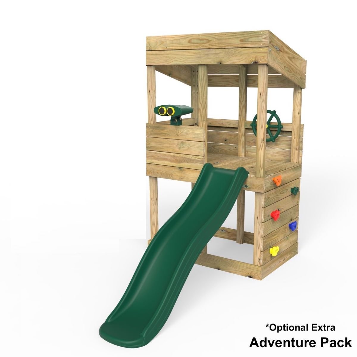 Rebo Wooden Lookout Tower Playhouse with 6ft Slide & Swing - Badlands