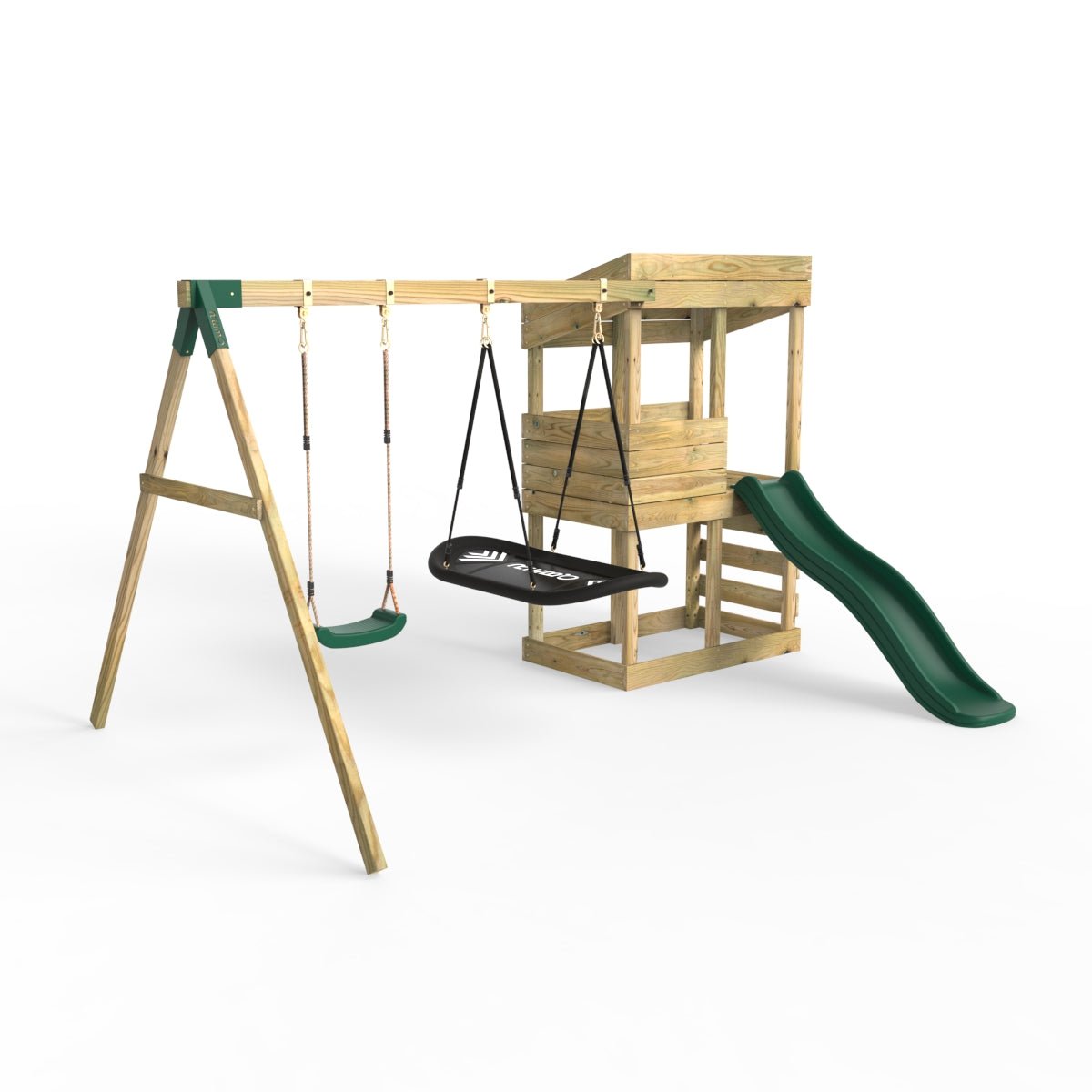 Rebo Wooden Lookout Tower Playhouse with 6ft Slide & Swing - Badlands