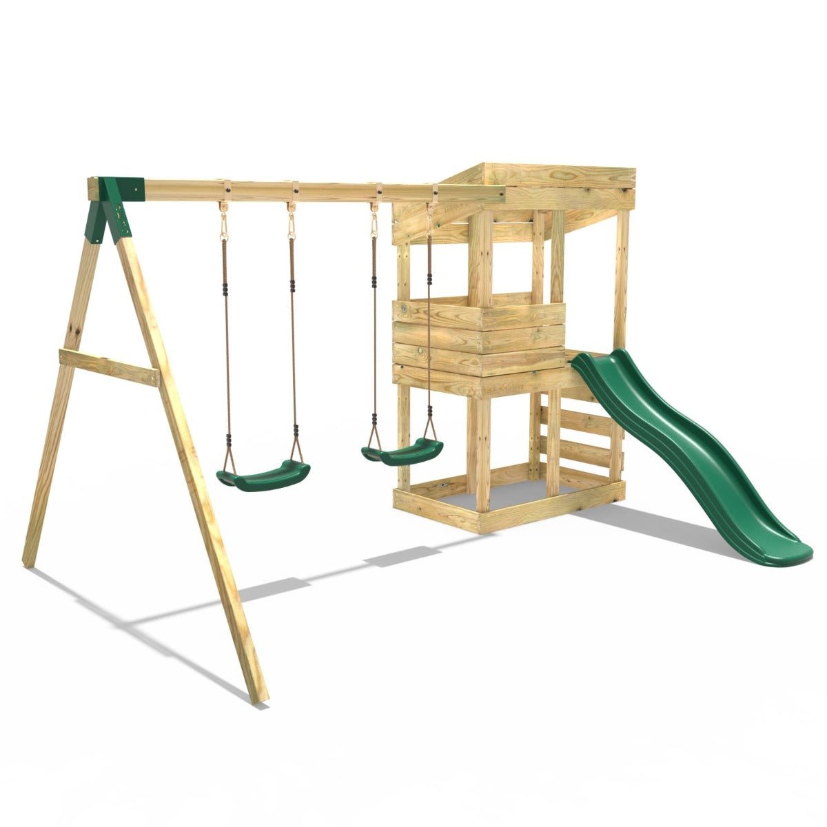 Rebo Wooden Lookout Tower Playhouse with 6ft Slide & Swing - Bryce