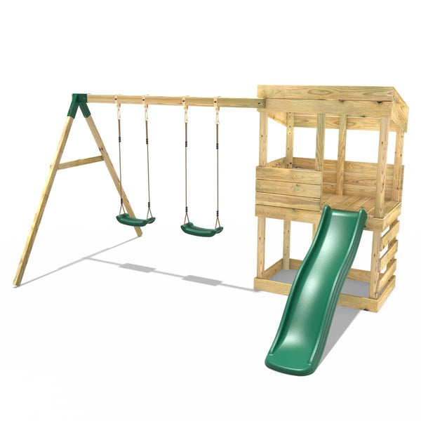 Rebo Wooden Lookout Tower Playhouse with 6ft Slide & Swing - Bryce