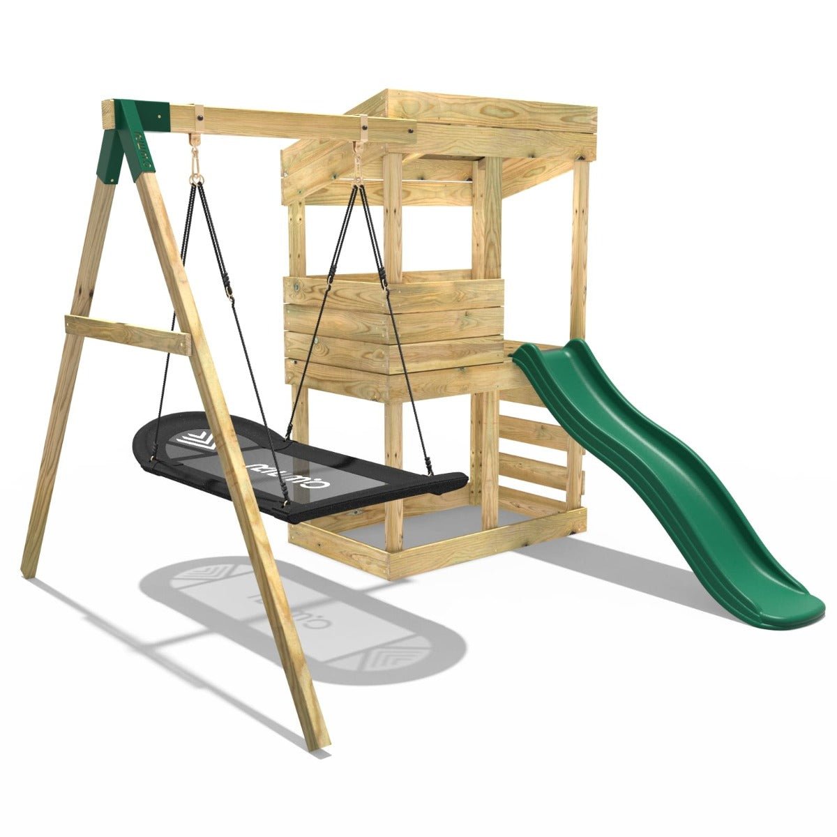 Rebo Wooden Lookout Tower Playhouse with 6ft Slide & Swing - Cascades