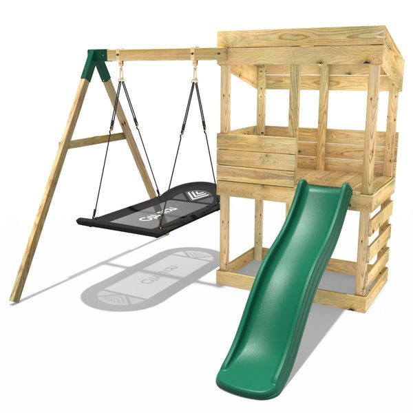 Rebo Wooden Lookout Tower Playhouse with 6ft Slide & Swing - Cascades