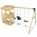 Rebo Wooden Lookout Tower Playhouse with 6ft Slide & Swing - Everglades