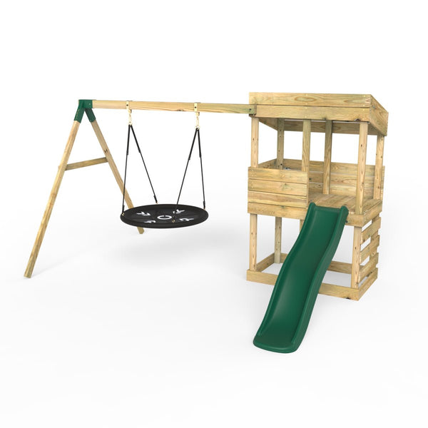 Rebo Wooden Lookout Tower Playhouse with 6ft Slide & Swing - Redwood