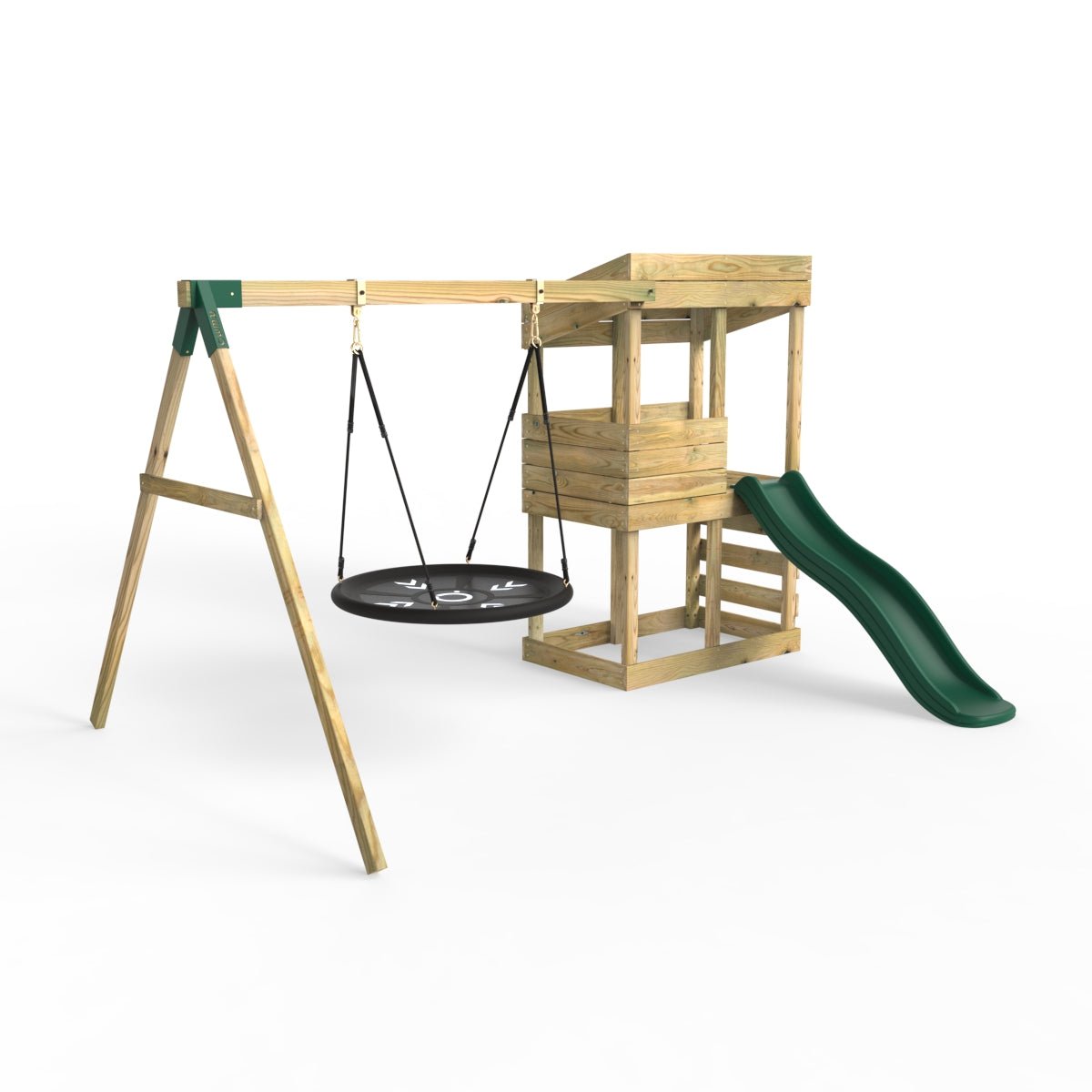 Rebo Wooden Lookout Tower Playhouse with 6ft Slide & Swing - Redwood