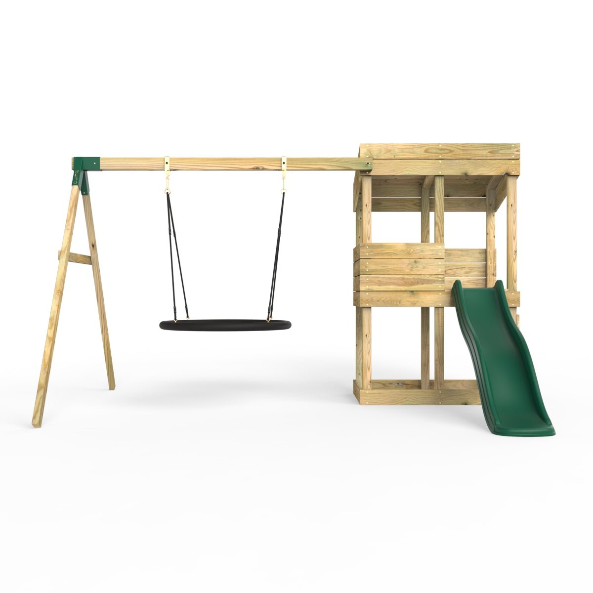 Rebo Wooden Lookout Tower Playhouse with 6ft Slide & Swing - Redwood