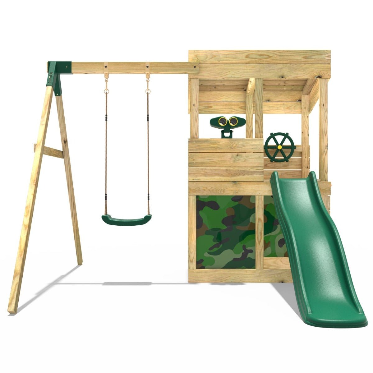 Rebo Wooden Lookout Tower Playhouse with 6ft Slide & Swing - Yellowstone Camouflage