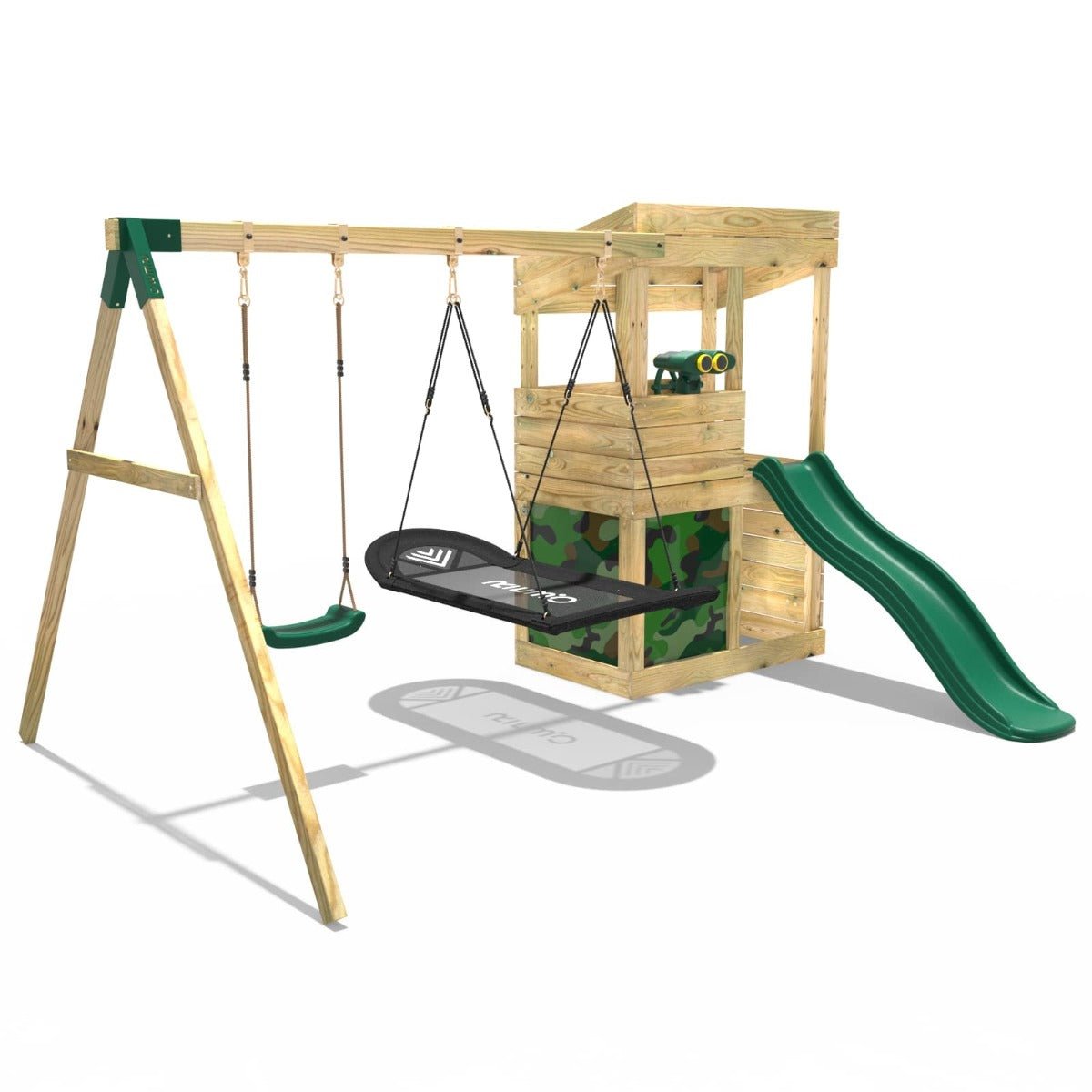 Rebo Wooden Lookout Tower Playhouse with 6ft Slide & Swing - Yosemite Camouflage