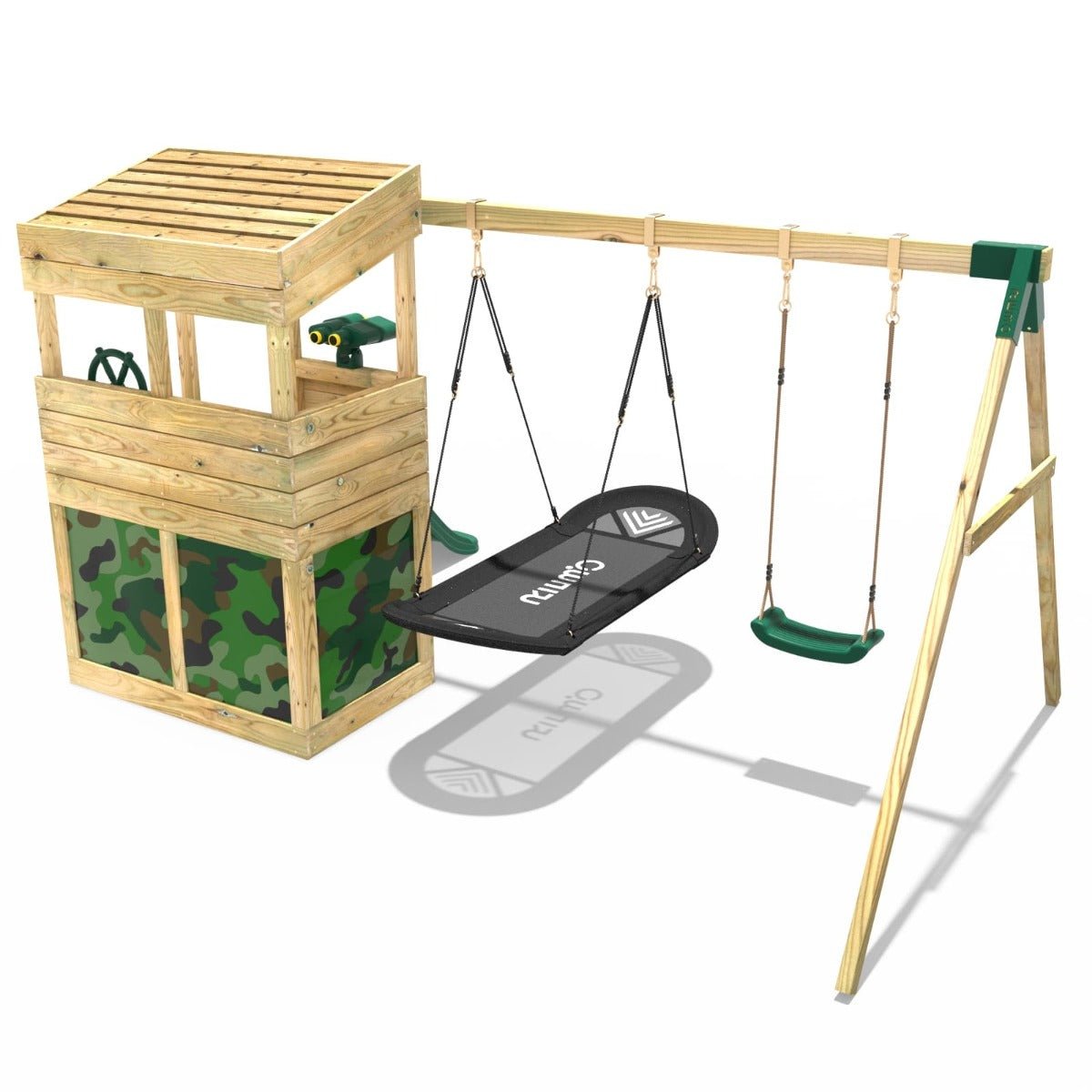 Rebo Wooden Lookout Tower Playhouse with 6ft Slide & Swing - Yosemite Camouflage