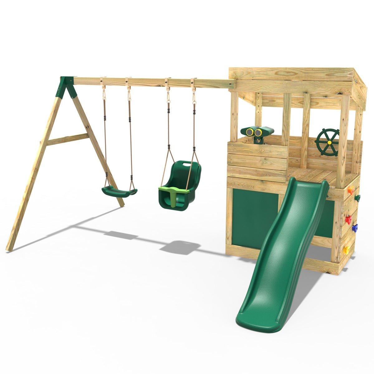 Rebo Wooden Lookout Tower Playhouse with 6ft Slide & Swing - Zion