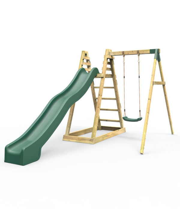 Rebo Wooden Pyramid Activity Frame with Swings & 10ft Water Slide - Angel