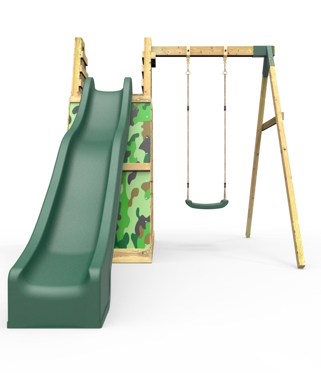 Rebo Wooden Pyramid Activity Frame with Swings & 10ft Water Slide - Mystic