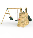 Rebo Wooden Pyramid Activity Frame with Swings & 10ft Water Slide - Pixley