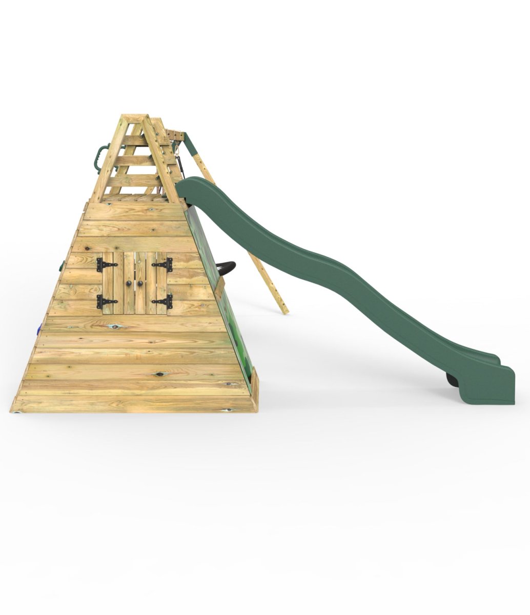 Rebo Wooden Pyramid Activity Frame with Swings & 10ft Water Slide - Rainbow