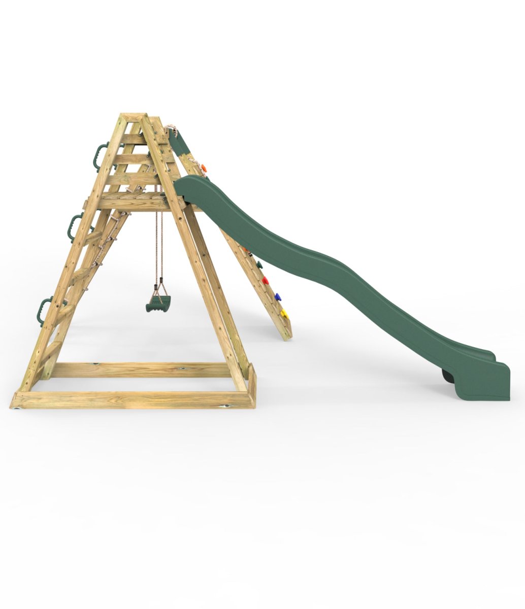 Rebo Wooden Pyramid Climbing Frame with Swings & 10ft Water Slide - Angel