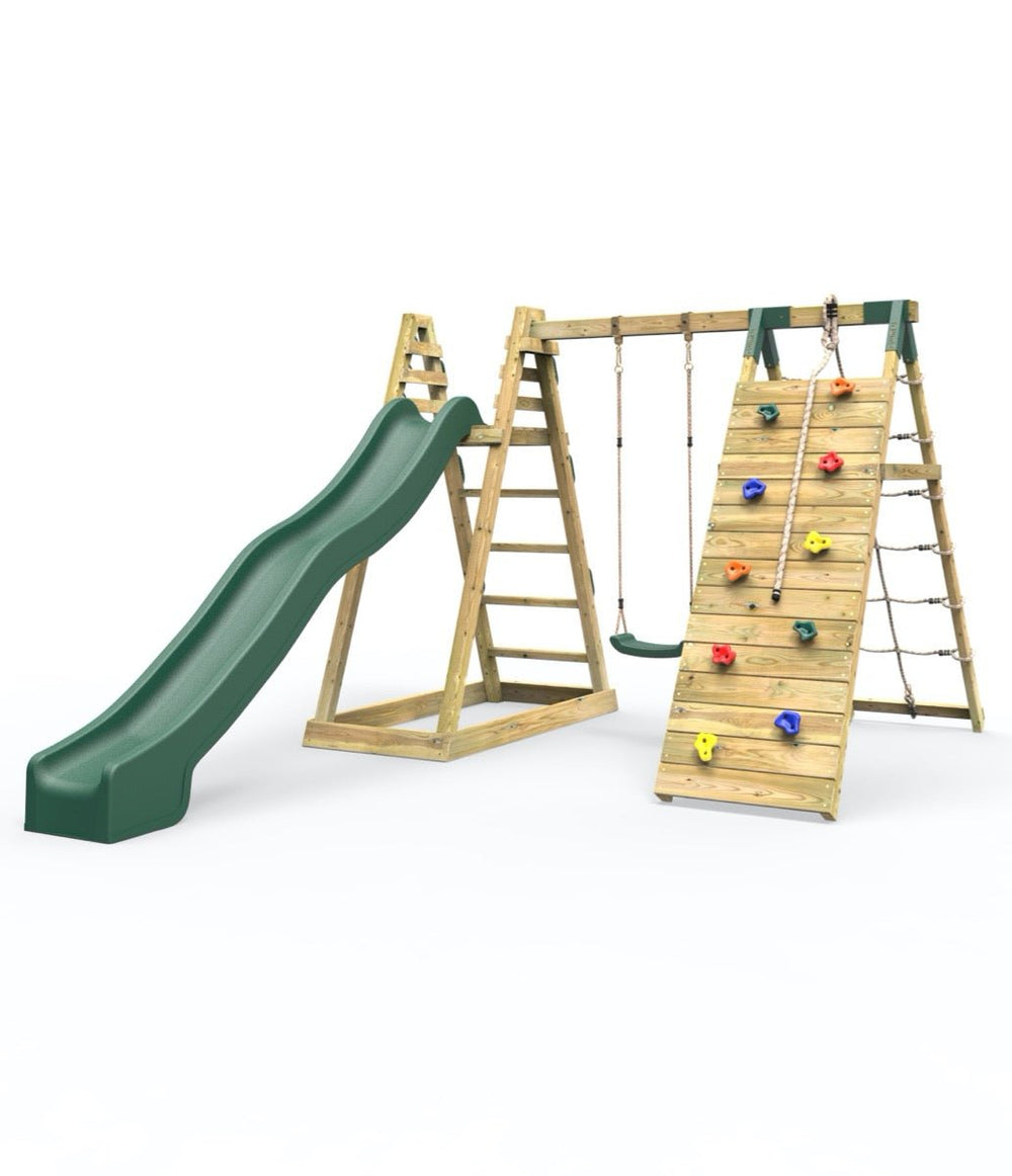 Rebo Wooden Pyramid Climbing Frame with Swings & Water Slide - Angel