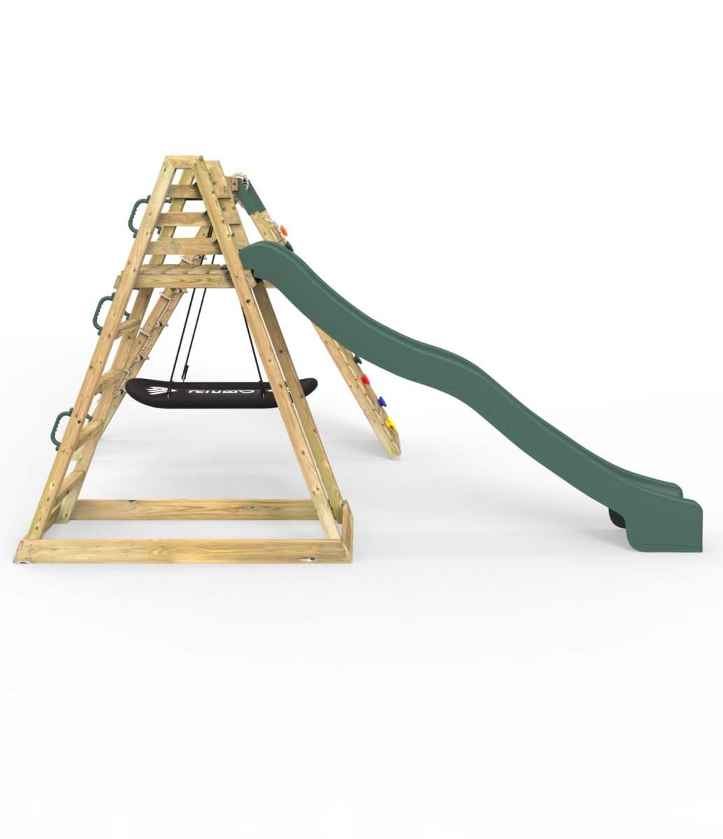 Rebo Wooden Pyramid Climbing Frame with Swings & 10ft Water Slide - Cloudcap