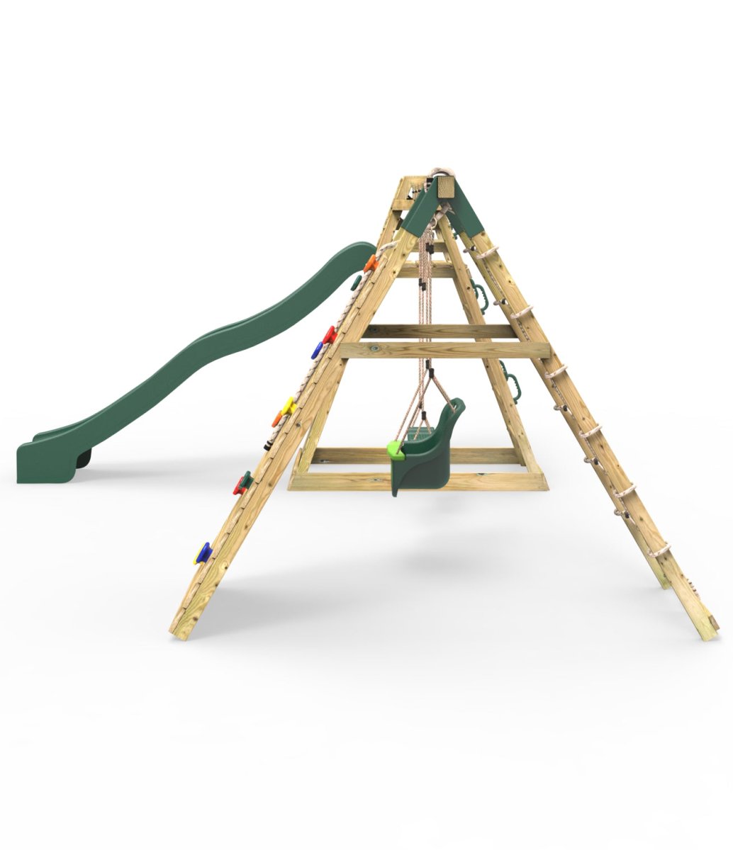 Rebo Wooden Pyramid Climbing Frame with Swings & 10ft Water Slide - Cora Linn