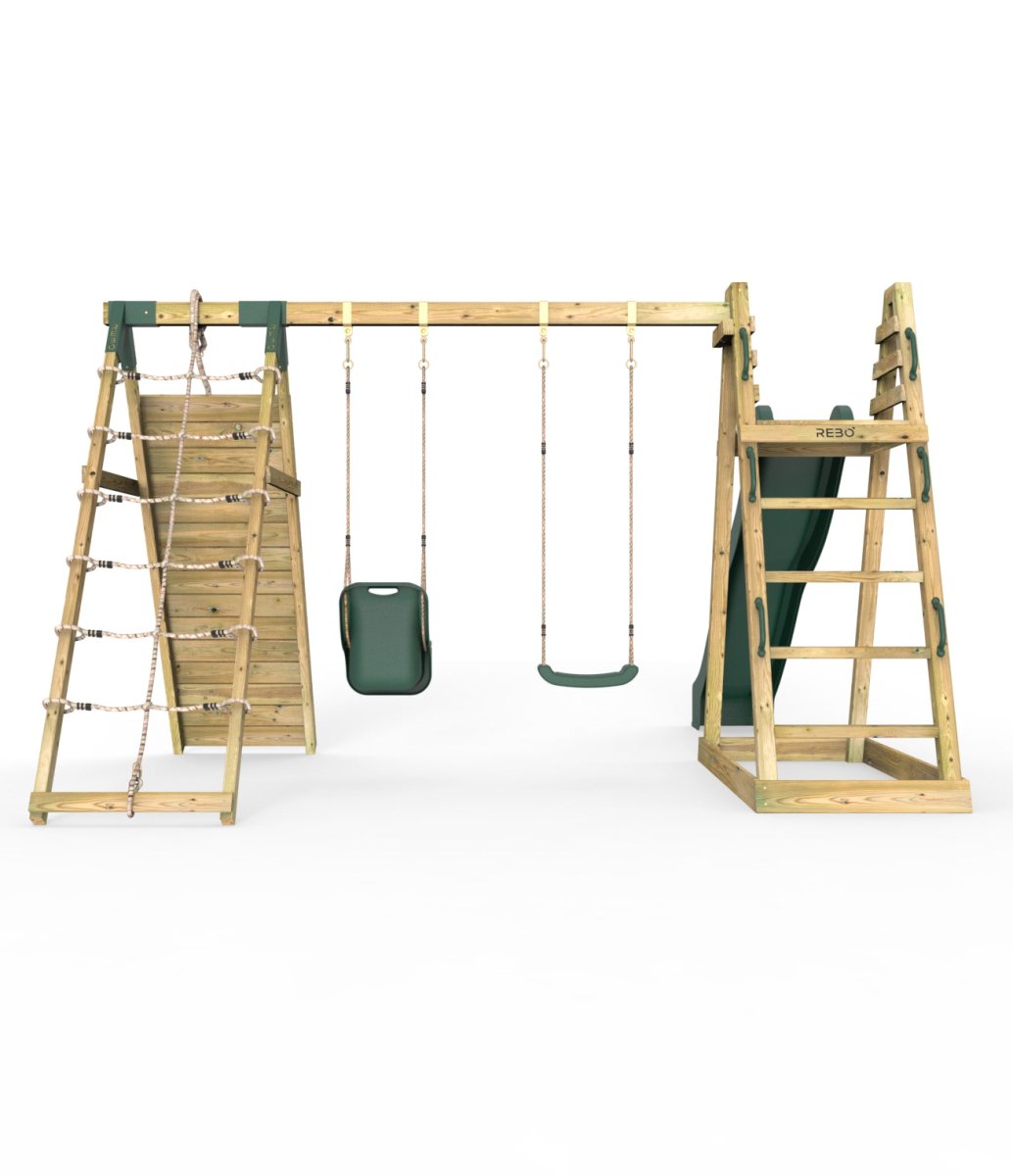 Rebo Wooden Pyramid Climbing Frame with Swings & 10ft Water Slide - Cora Linn
