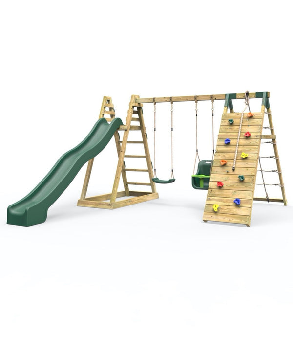 Rebo Wooden Pyramid Climbing Frame with Swings & 10ft Water Slide - Cora Linn