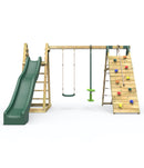 Rebo Wooden Pyramid Climbing Frame with Swings & 10ft Water Slide - Feather