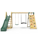 Rebo Wooden Pyramid Climbing Frame with Swings & 10ft Water Slide - Horseshoe