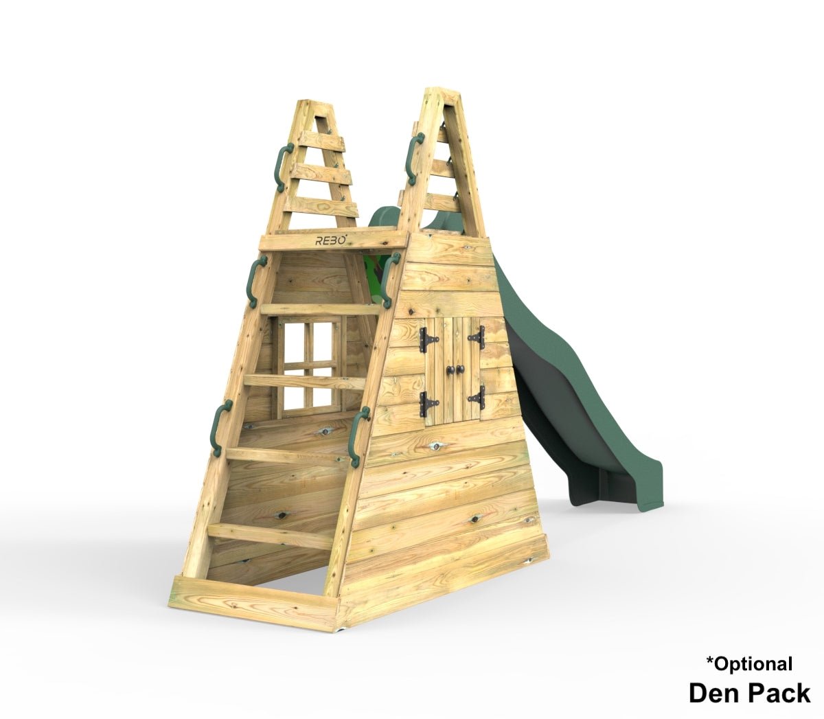 Rebo Wooden Pyramid Climbing Frame with Swings & 10ft Water Slide - Horseshoe