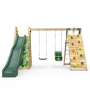 Rebo Wooden Pyramid Climbing Frame with Swings & 10ft Water Slide - Pixley