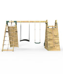 Rebo Wooden Pyramid Climbing Frame with Swings & 10ft Water Slide - Rainbow