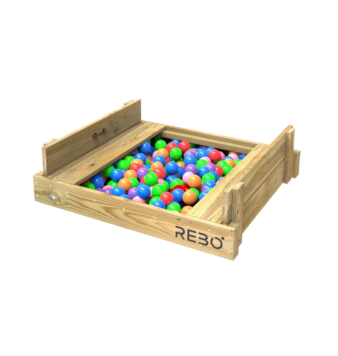 Rebo Wooden Sandpit Ball Pool with Folding Lid and Benches – 80cm x 80cm