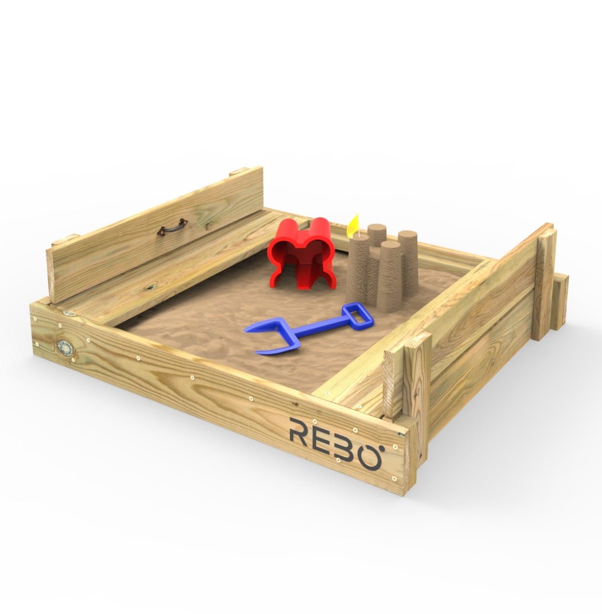 Rebo Wooden Sandpit Ball Pool with Folding Lid and Benches – 80cm x 80cm