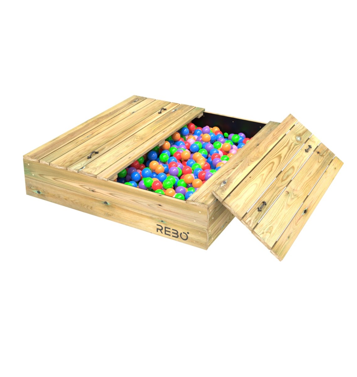 Rebo Wooden Sandpit Ball Pool with Removable Lid – 120cm x 120cm