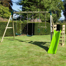 Rebo Wooden Swing Set plus Deck & Slide - Comet Green