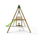 Rebo Wooden Swing Set plus Deck & Slide - Comet Green