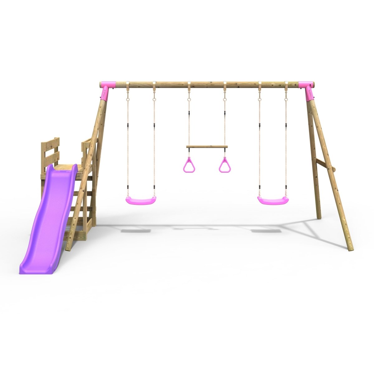 Rebo Wooden Swing Set plus Deck & Slide - Comet Pink